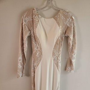 Sherri Hill extra long mermaid bodycon dress with lace and beaded gems